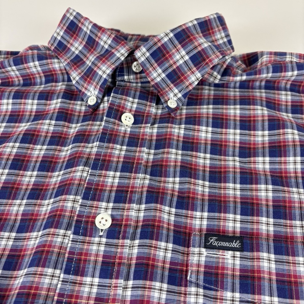 Faconnable Tall XL Dress Shirt Plaid Classique Fit Long Sleeve Button Down Mens